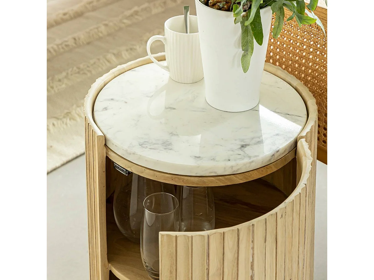 Mesa de noche de madera de mango y mármol blanco Diego