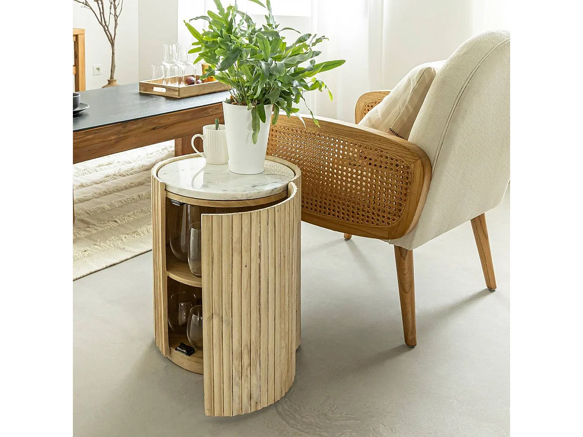 Mesa de noche de madera de mango y mármol blanco Diego