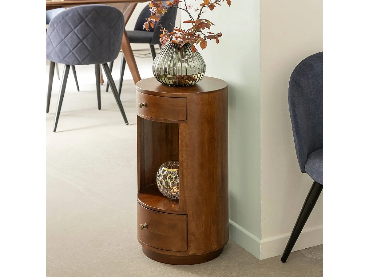 Table de chevet ronde en bois de manguier Oana