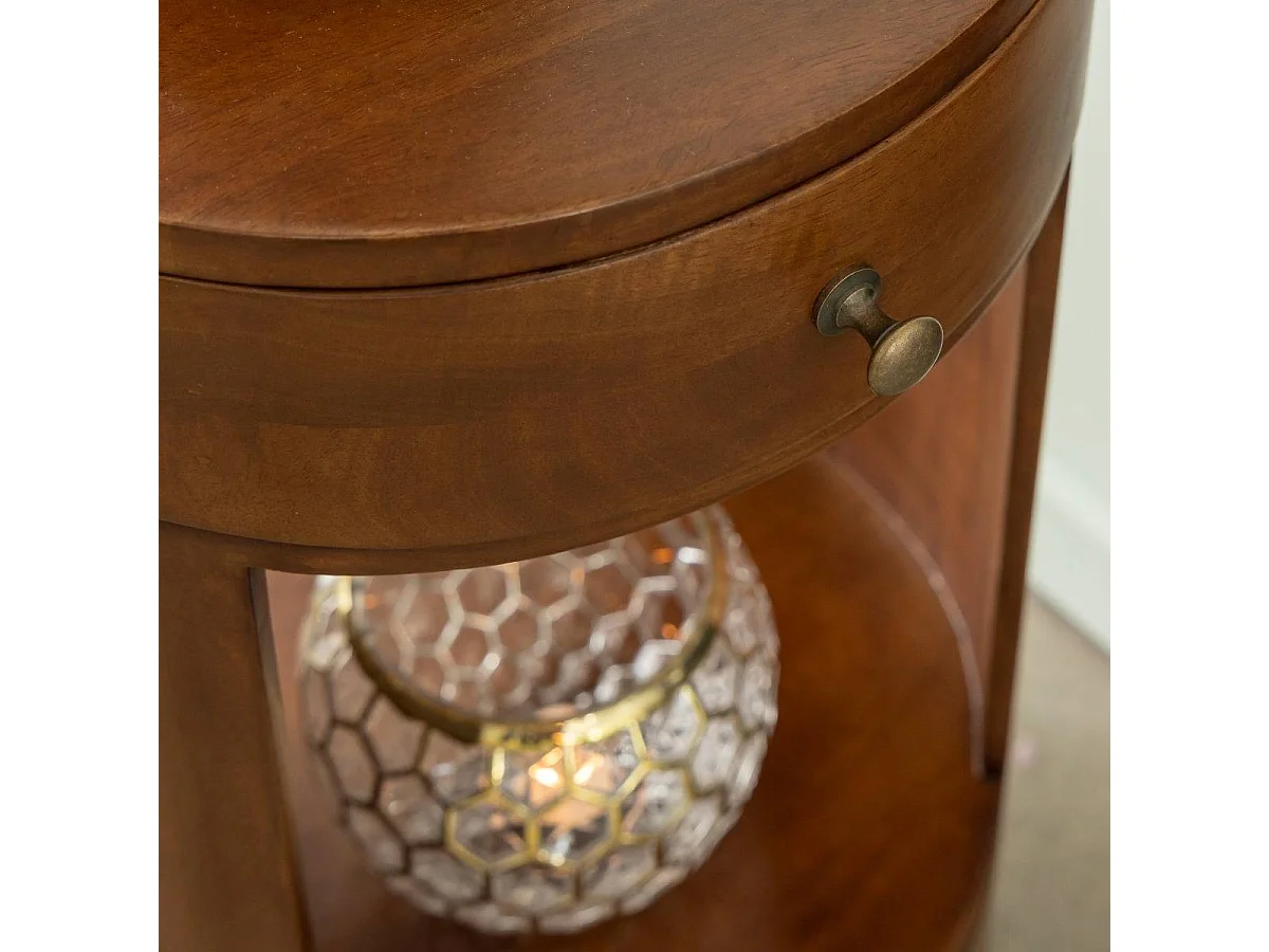 Table de chevet ronde en bois de manguier Oana