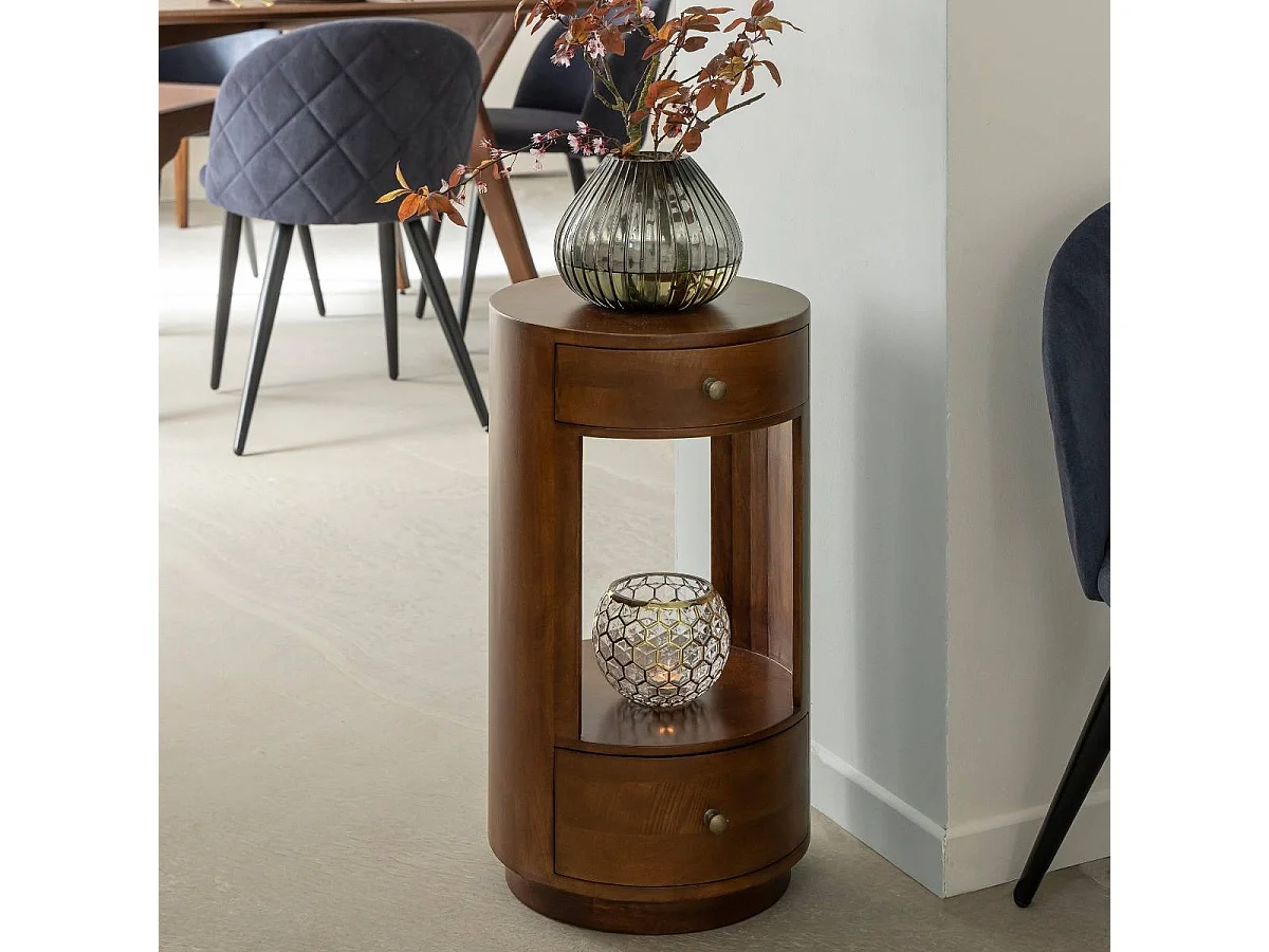 Table de chevet ronde en bois de manguier Oana