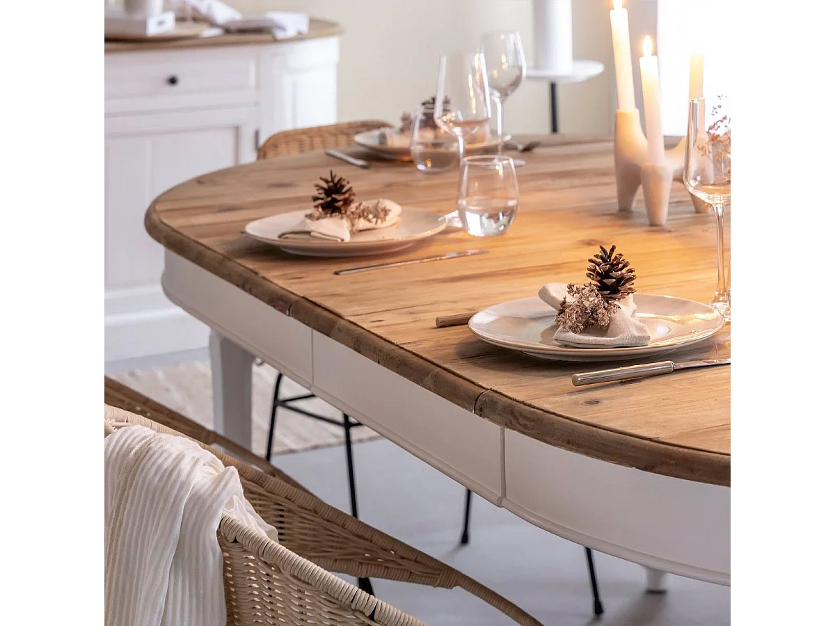 Table à manger en bois recyclé avec allonges Garance