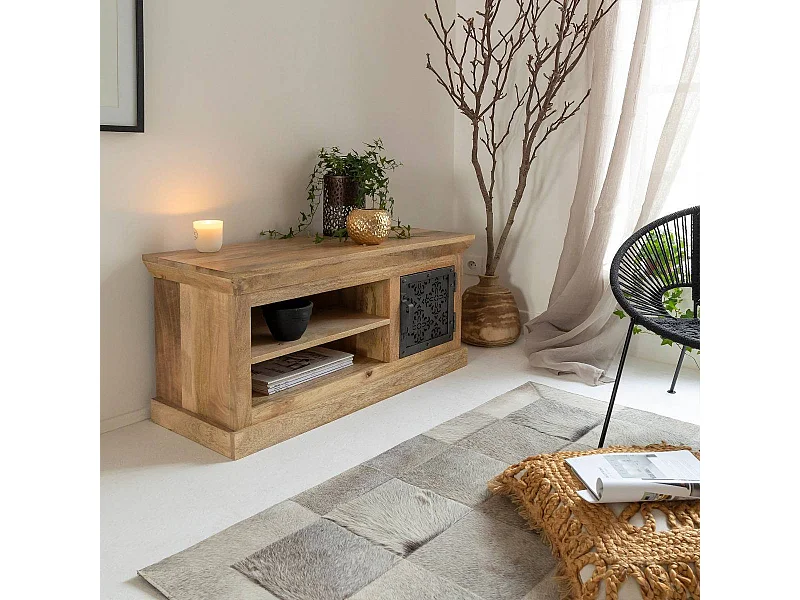 Mueble de TV de madera de mango y metal Sahara con almacenamiento