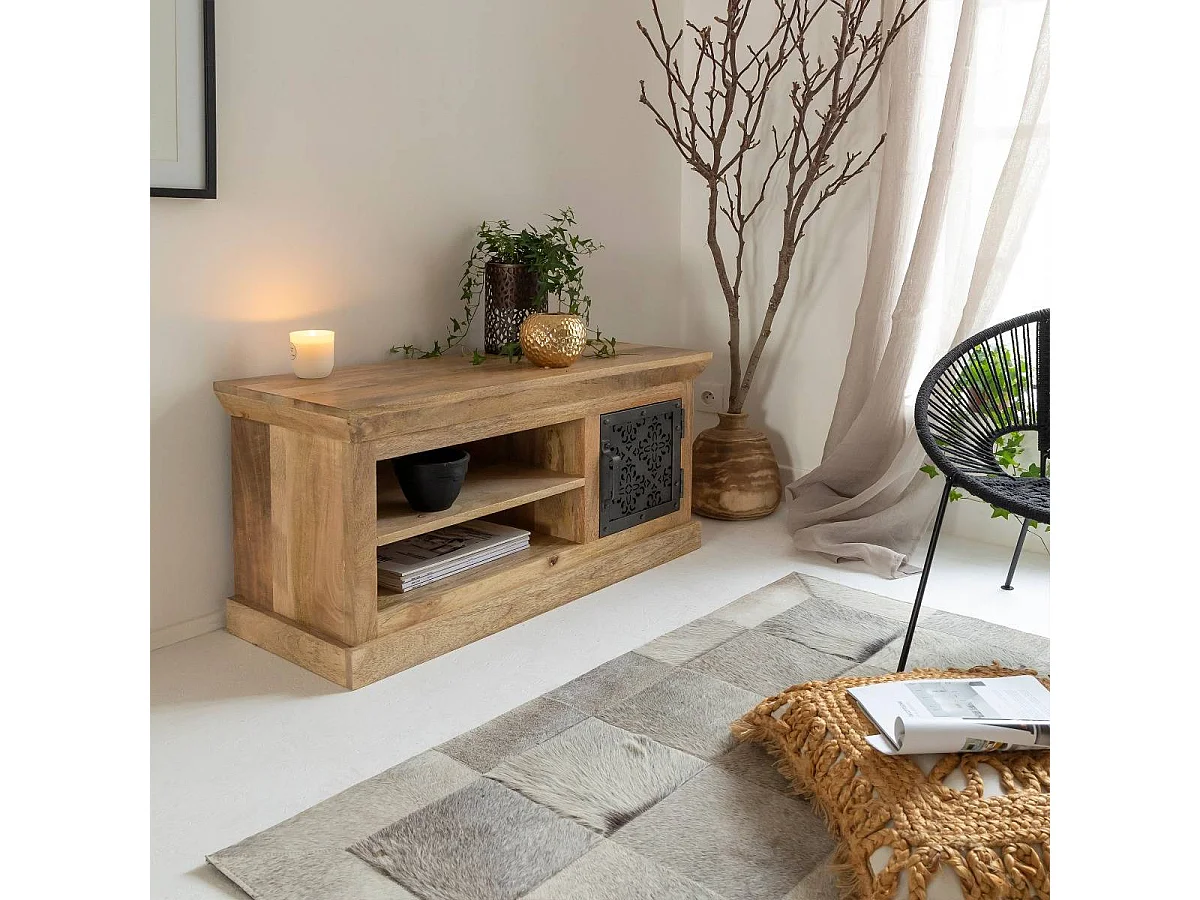 Mueble de TV de madera de mango y metal Sahara con almacenamiento