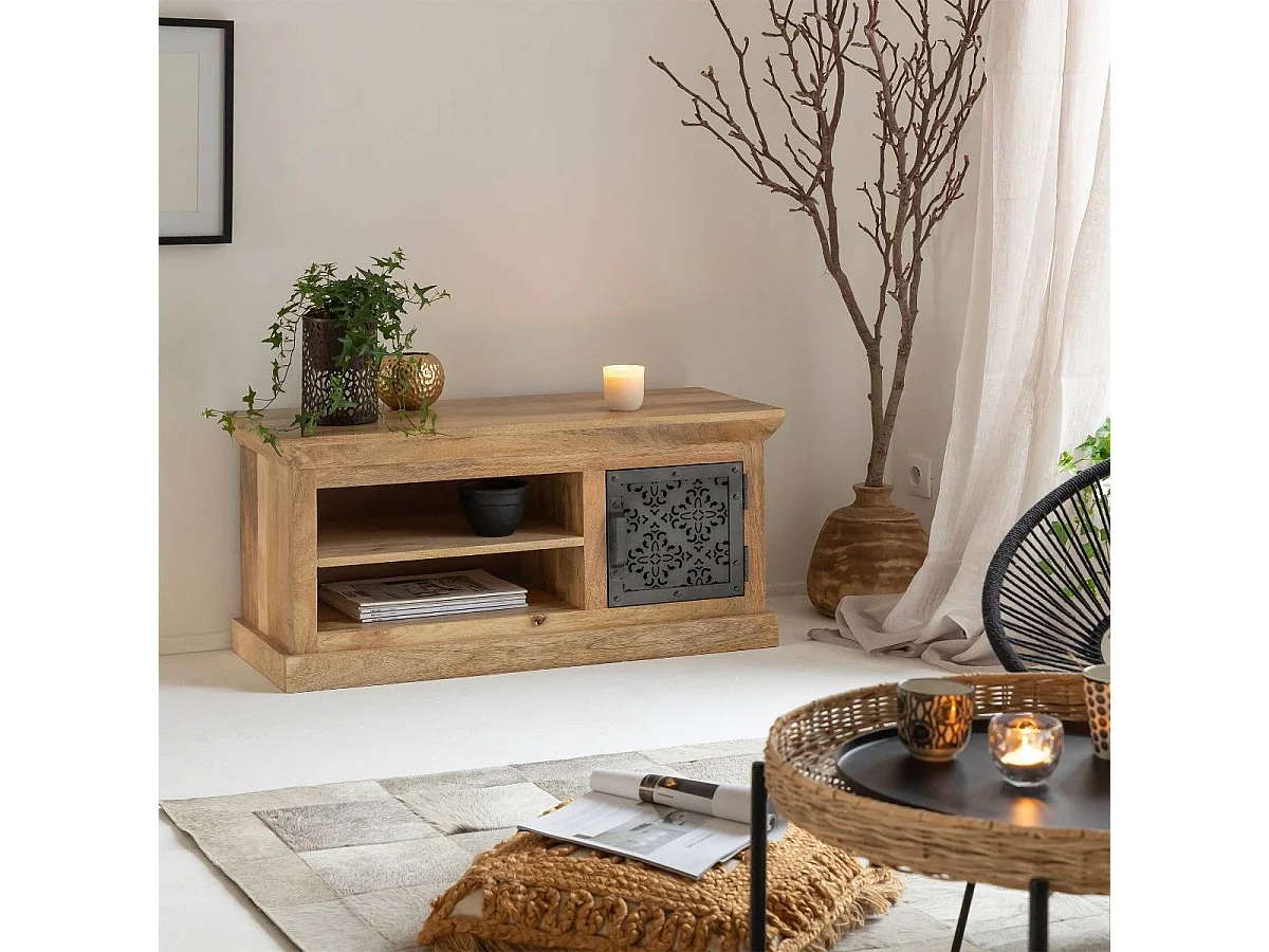 Mueble de TV de madera de mango y metal Sahara con almacenamiento