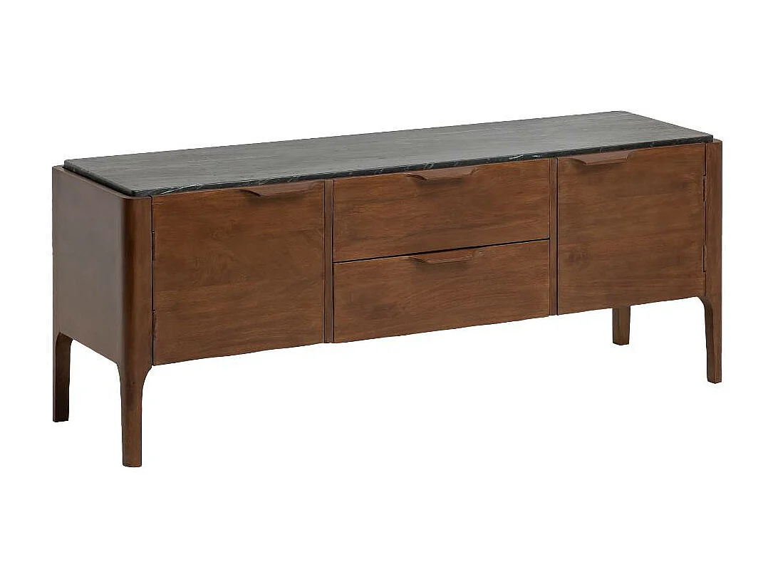 Meuble TV en bois de manguier et marbre noir Roch