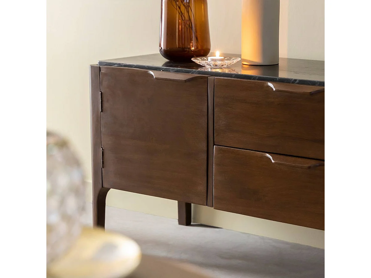 Meuble TV en bois de manguier et marbre noir Roch