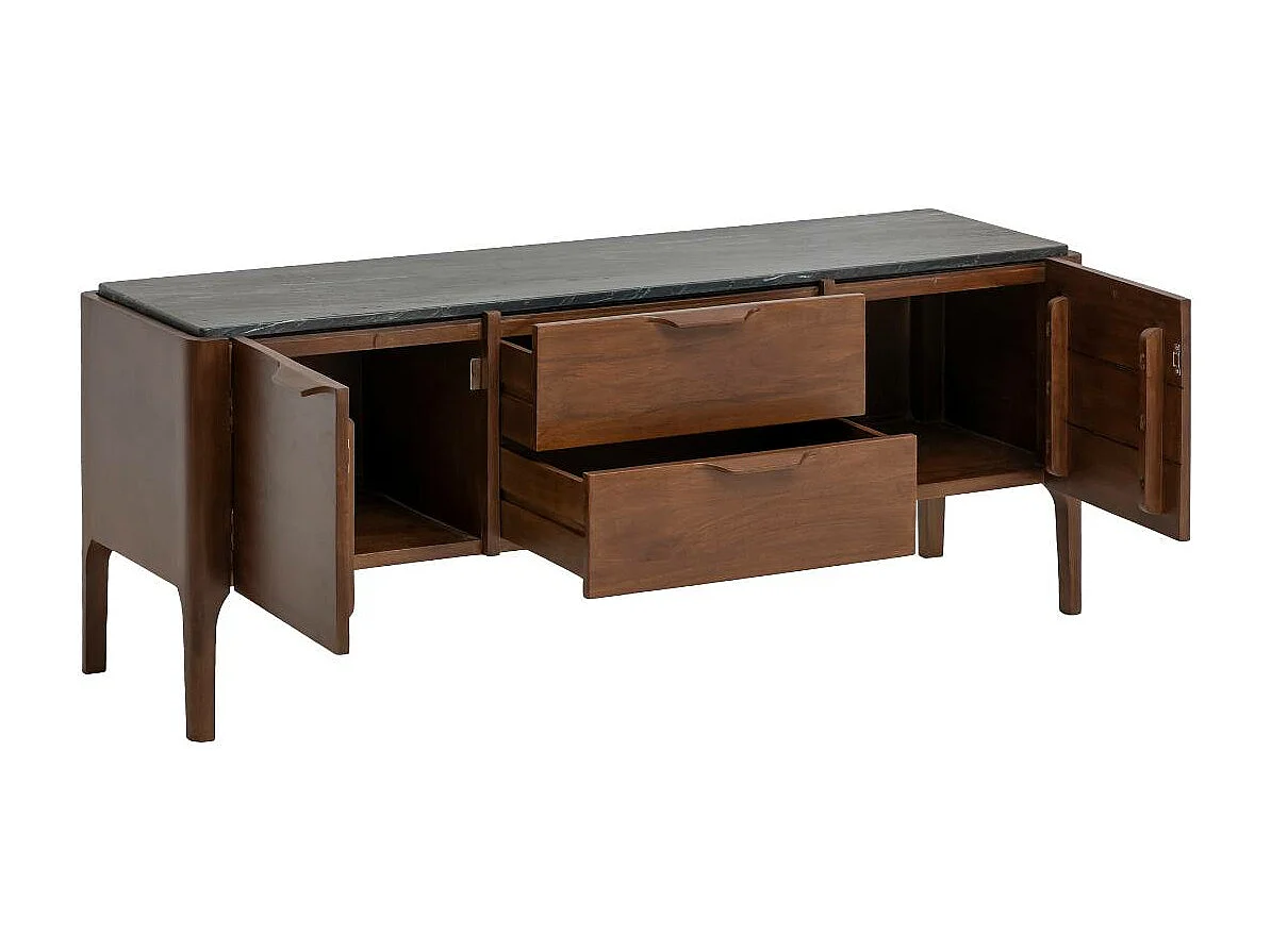 Meuble TV en bois de manguier et marbre noir Roch