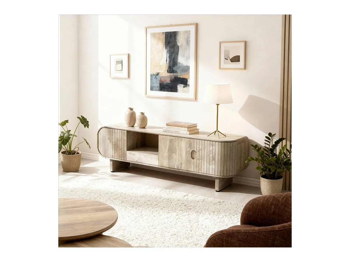 Meuble TV en bois de manguier clair Yoni