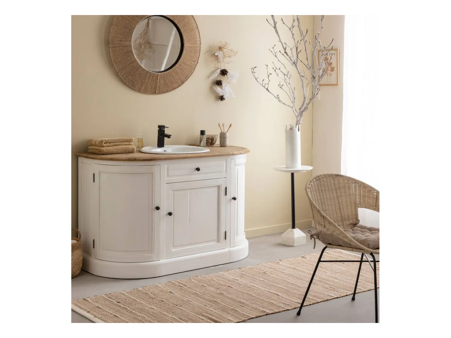 Mueble de baño con lavabo de madera reciclada Garance con 6 espacios de almacenamiento