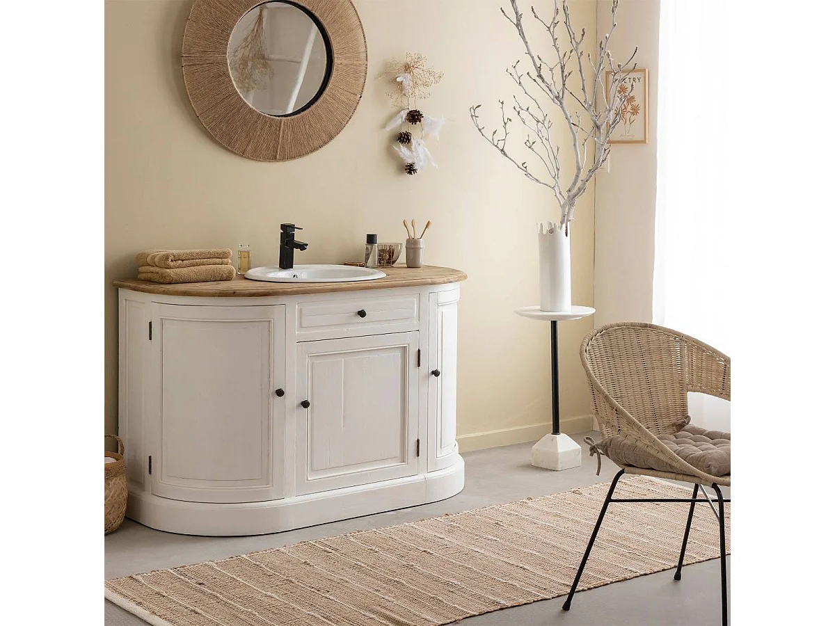 Mueble de baño con lavabo de madera reciclada Garance con 6 espacios de almacenamiento