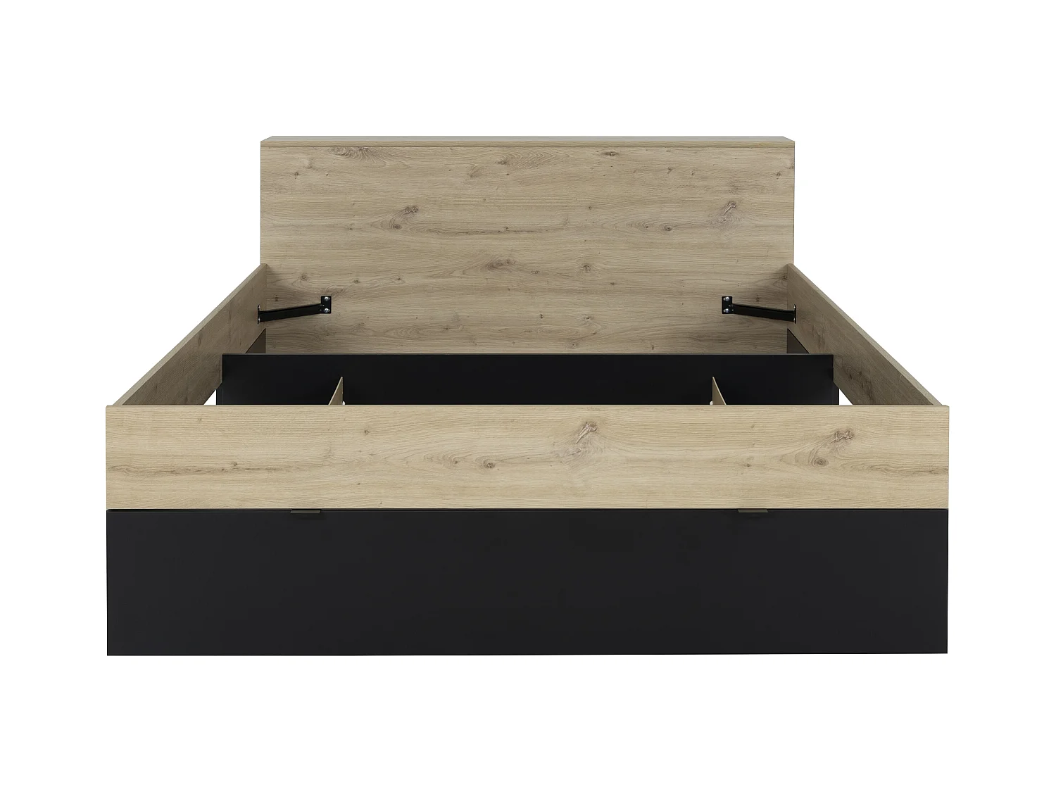 Letto 140 x 190 cm 3 cassetti e 6 nicchie Naturale e Nero + Rete a doghe + Materasso  - CIKETO