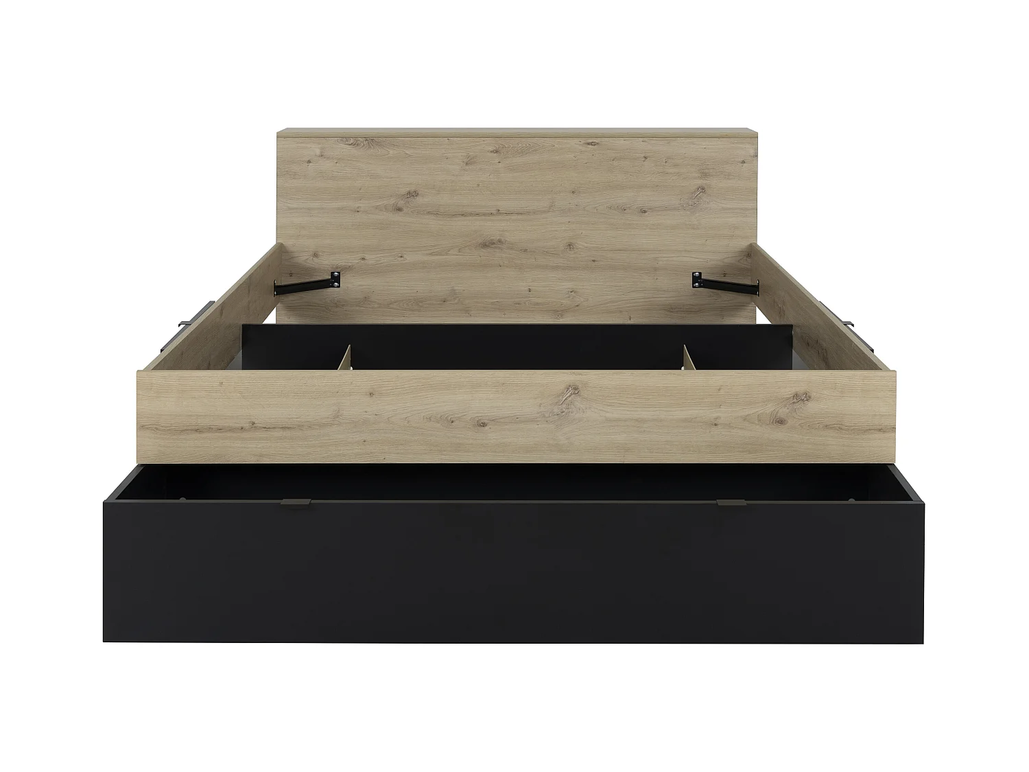 Letto 140 x 190 cm 3 cassetti e 6 nicchie Naturale e Nero + Rete a doghe + Materasso  - CIKETO