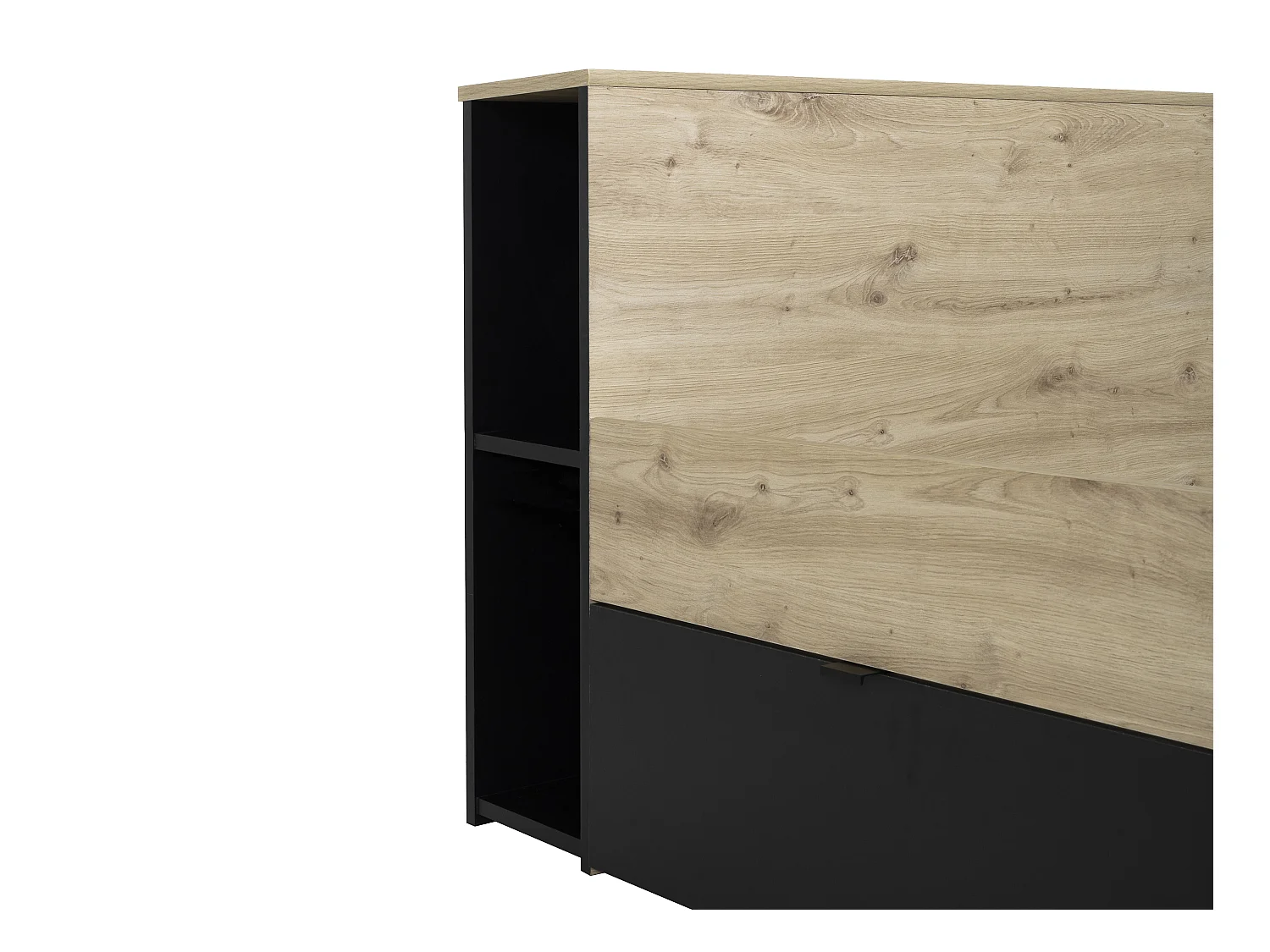 Letto 140 x 190 cm 3 cassetti e 6 nicchie Naturale e Nero + Rete a doghe + Materasso  - CIKETO