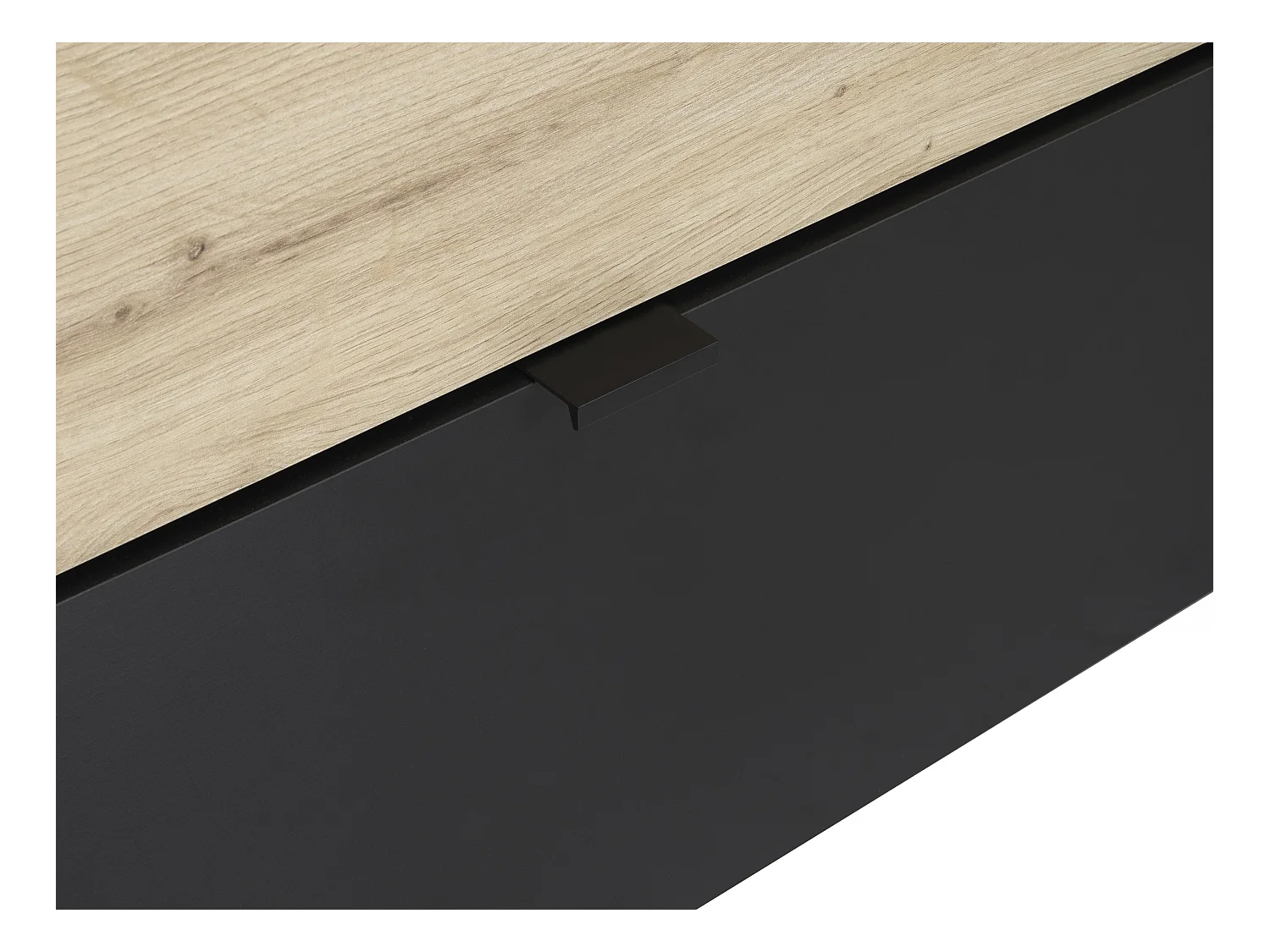 Letto 140 x 190 cm 3 cassetti e 6 nicchie Naturale e Nero + Rete a doghe + Materasso  - CIKETO