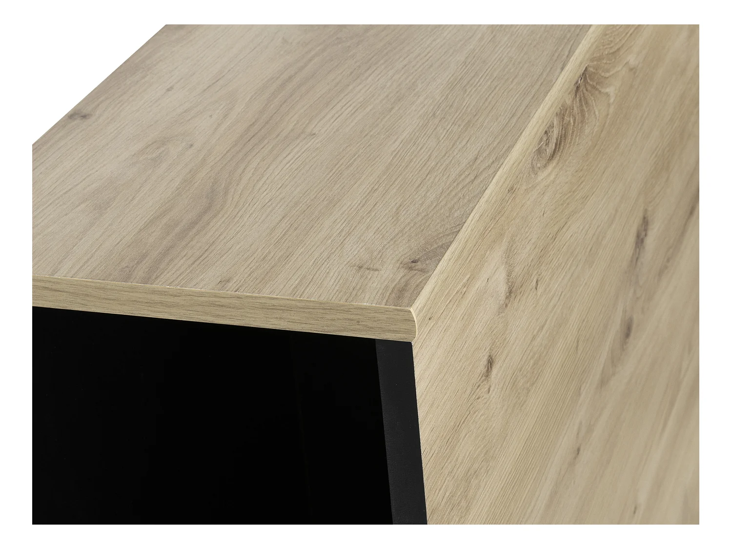 Letto 140 x 190 cm 3 cassetti e 6 nicchie Naturale e Nero + Rete a doghe + Materasso  - CIKETO