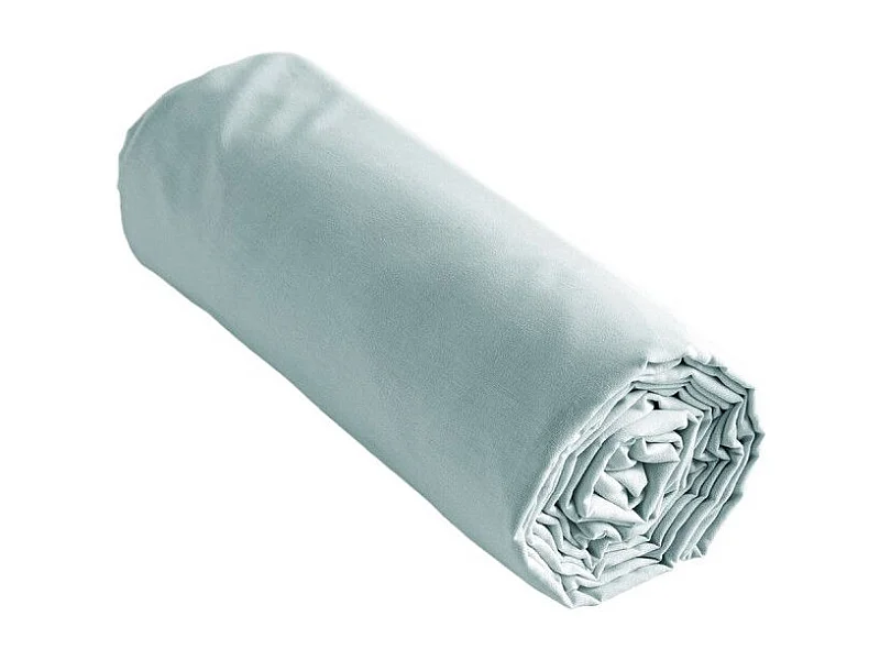 SAMIA - Drap Housse 80x200cm Coton Coloris Bleu Craie