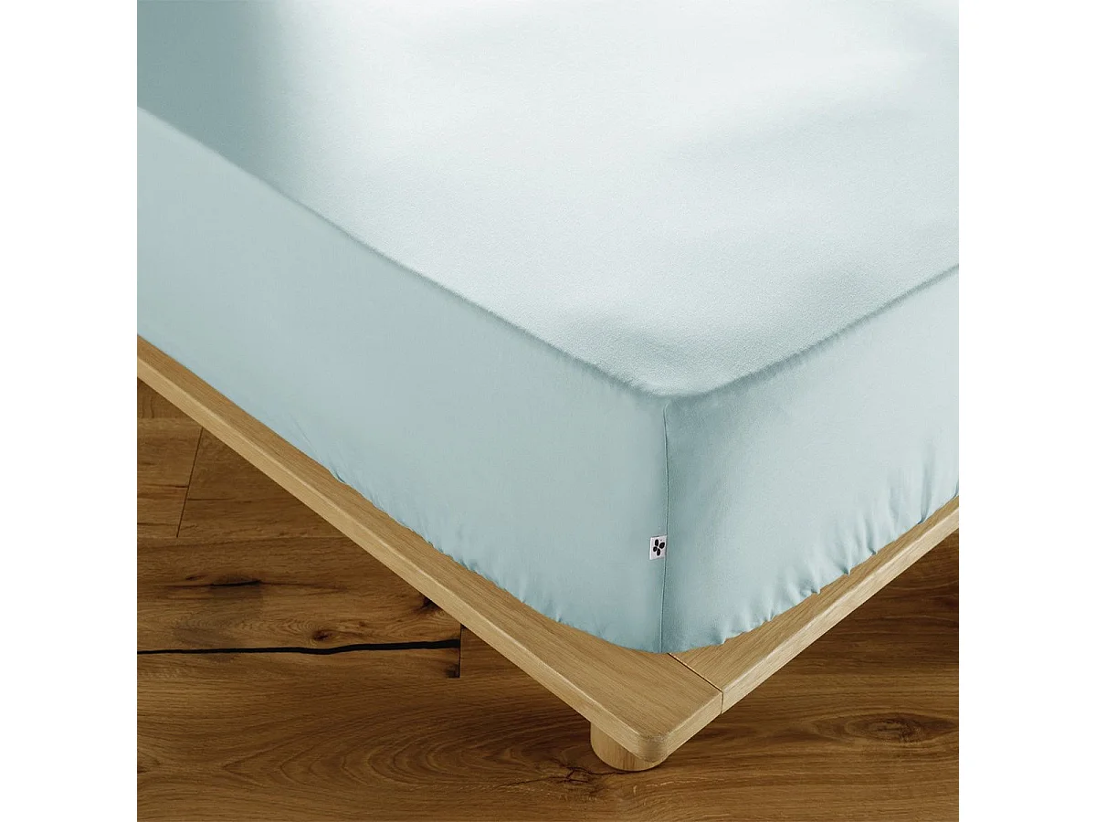 SAMIA - Drap Housse 80x200cm Coton Coloris Bleu Craie