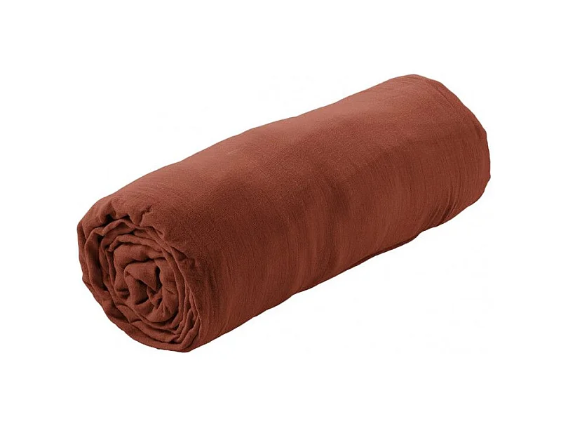 OUREA - Drap Housse 90x200cm Gaze de Coton Terracotta