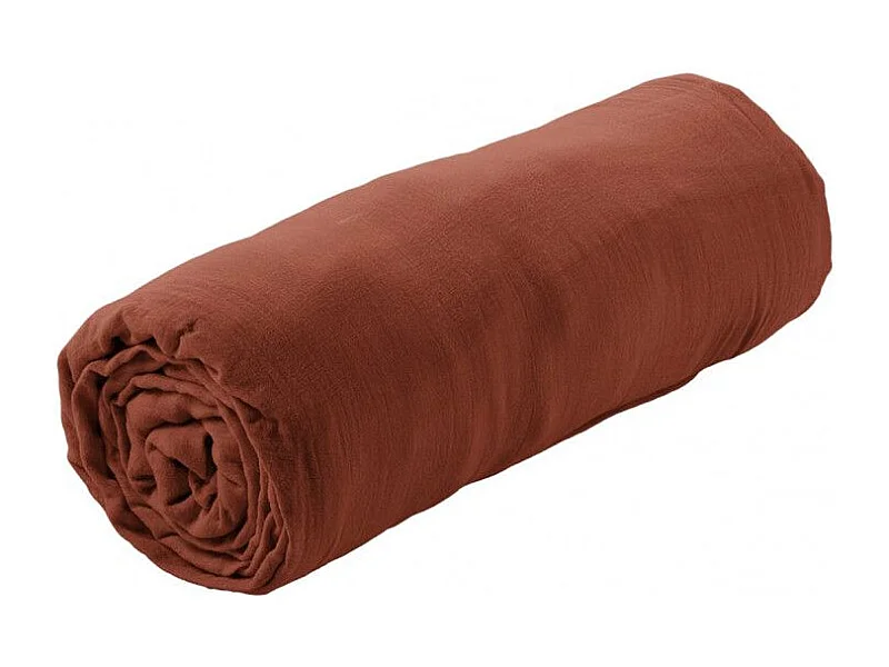 OUREA - Drap Housse 90x200cm Gaze de Coton Terracotta