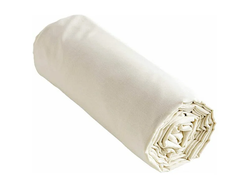 SAMIA - Drap Housse 90x200cm Coton Coloris Popcorn