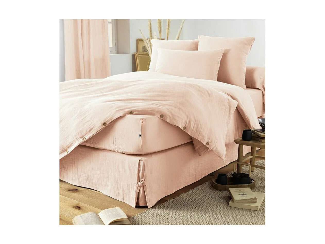 OUREA - Drap Housse 90x200cm Gaze de Coton Guimauve