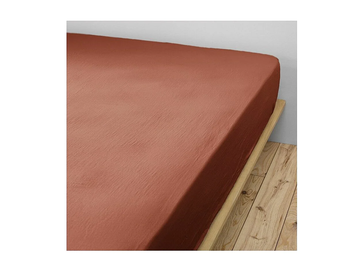 OUREA - Drap Housse 140x200cm Gaze de Coton Terracotta