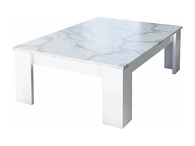 CHRIS WHITE - Table Basse Laquée Blanc Brillant Plateau Imitation Marbre