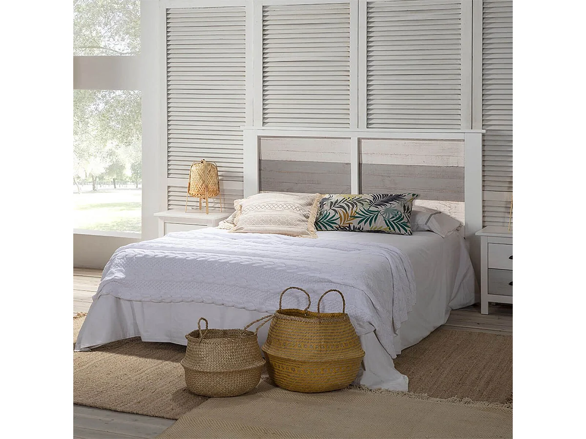 ROSALIA - Tête de Lit 150/160 Bois Aspect Vieilli Blanc et Grisé