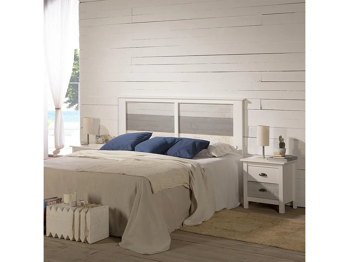 ROSALIA - Tête de Lit 150/160 Bois Aspect Vieilli Blanc et Grisé