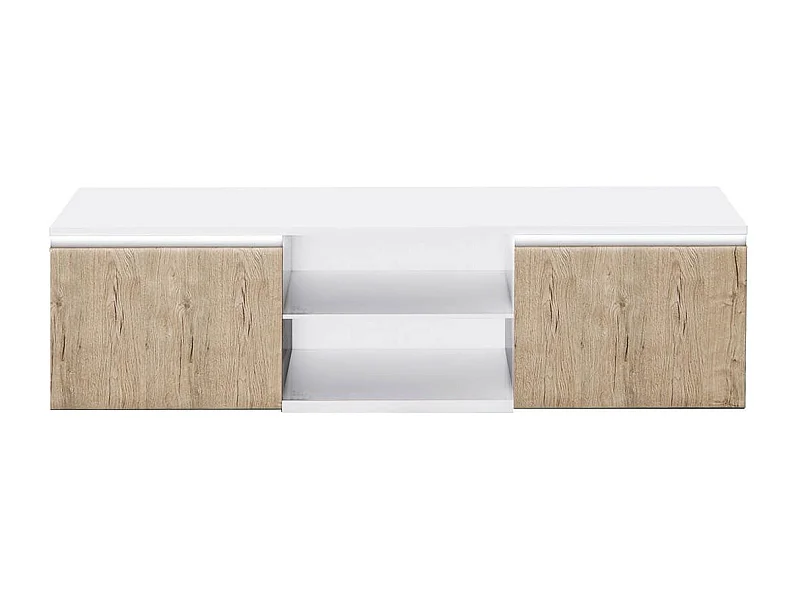 CHRIS OAK - Meuble TV Blanc Laqué Brillant Aspect Bois avec Led