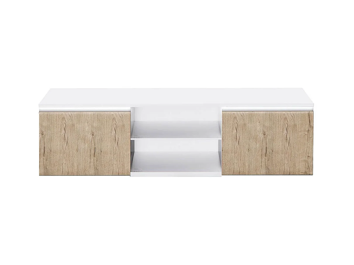 CHRIS OAK - Meuble TV Blanc Laqué Brillant Aspect Bois avec Led