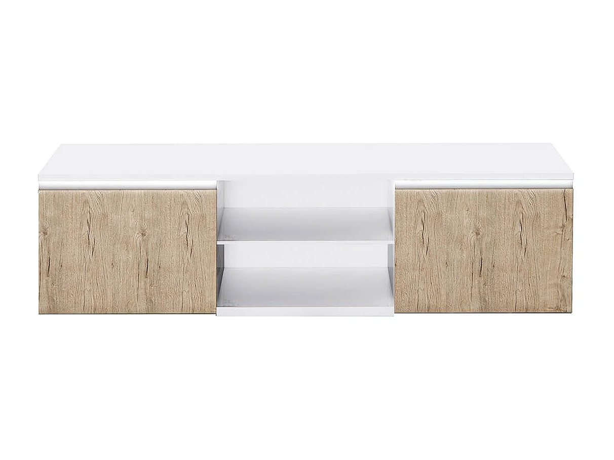 CHRIS OAK - Meuble TV Blanc Laqué Brillant Aspect Bois avec Led