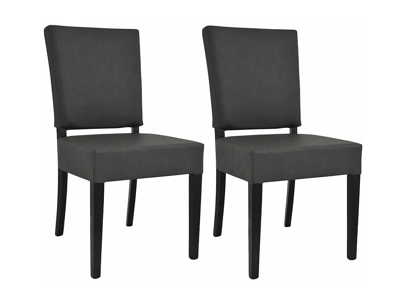 ALBA - Lot de 2 Chaises Simili Cuir Piètement en Hêtre Teinté Gris Anthracite