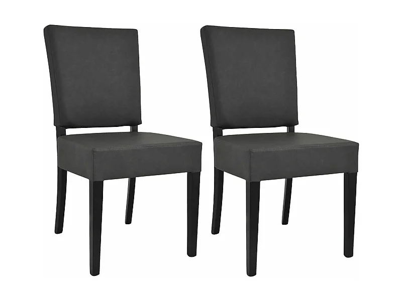 ALBA - Lot de 2 Chaises Simili Cuir Piètement en Hêtre Teinté Gris Anthracite