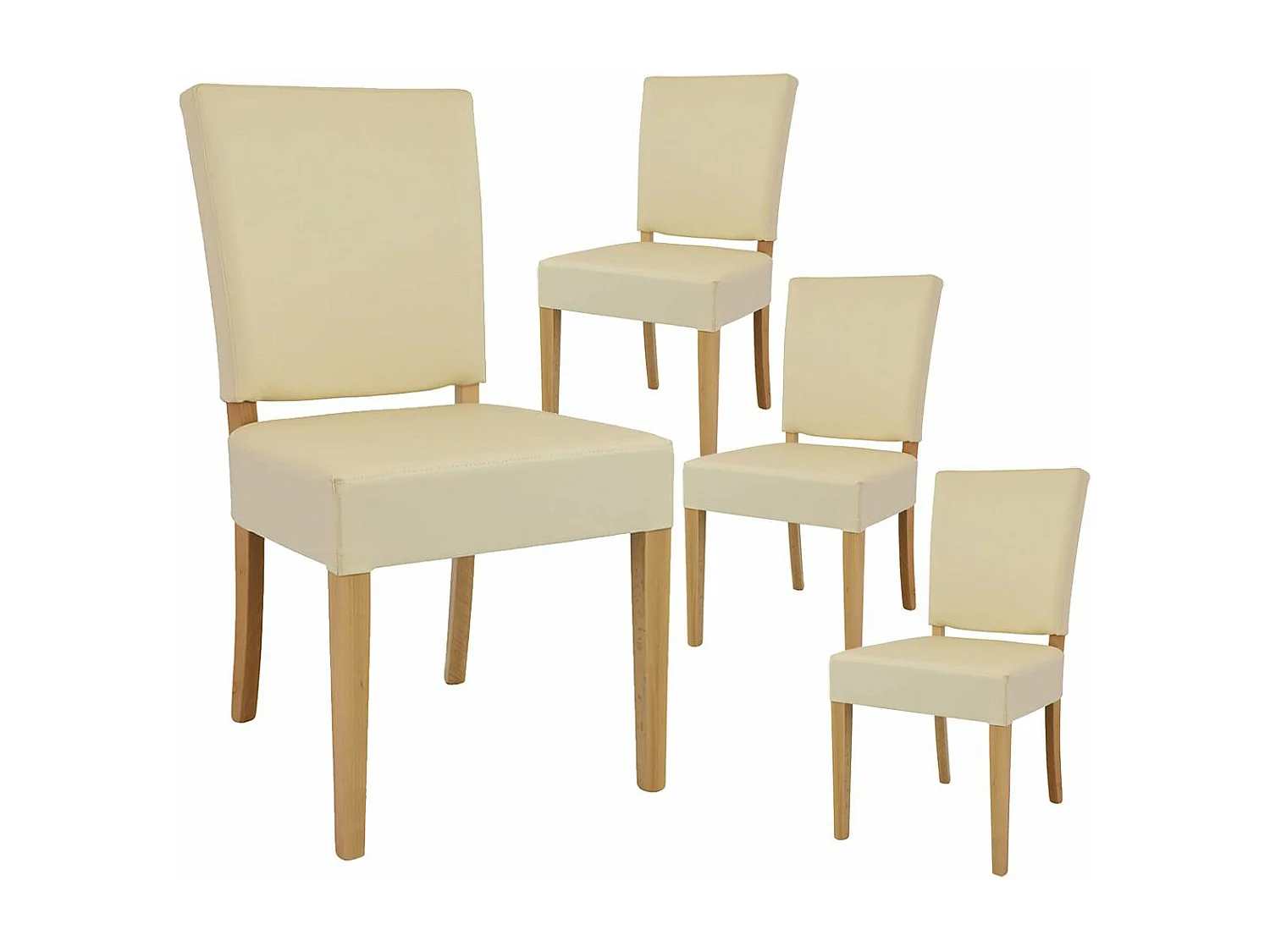 ALBA - Lot de 4 Chaises Simili Cuir Ivoire Piètement en Hêtre Naturel