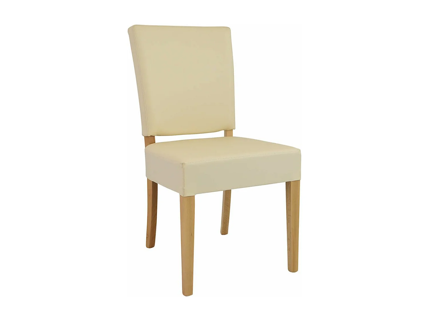 ALBA - Lot de 4 Chaises Simili Cuir Ivoire Piètement en Hêtre Naturel