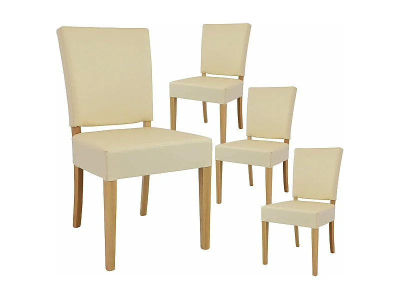 ALBA - Lot de 4 Chaises Simili Cuir Ivoire Piètement en Hêtre Naturel