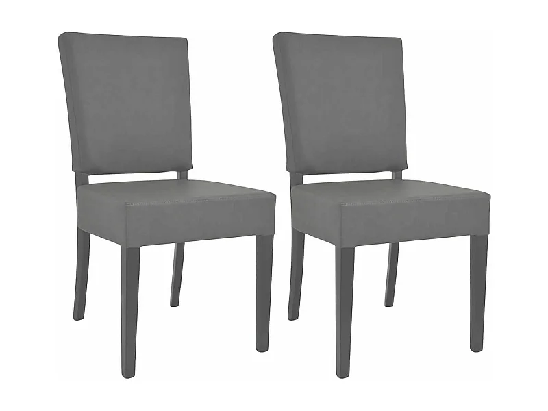 ALBA - Lot de 2 Chaises Simili Cuir Piètement en Hêtre Teinté Grises