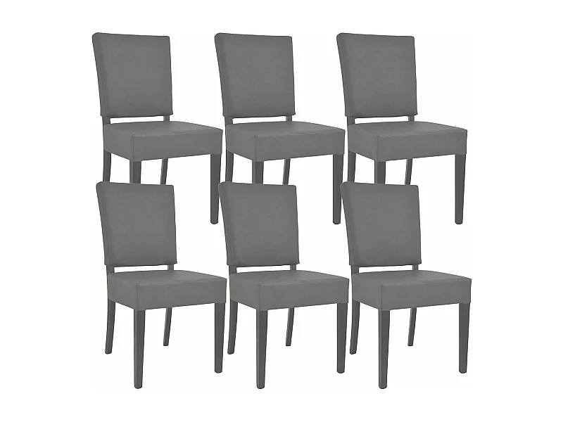 ALBA - Lot de 6 Chaises Simili Cuir Piètement en Hêtre Teinté Grises
