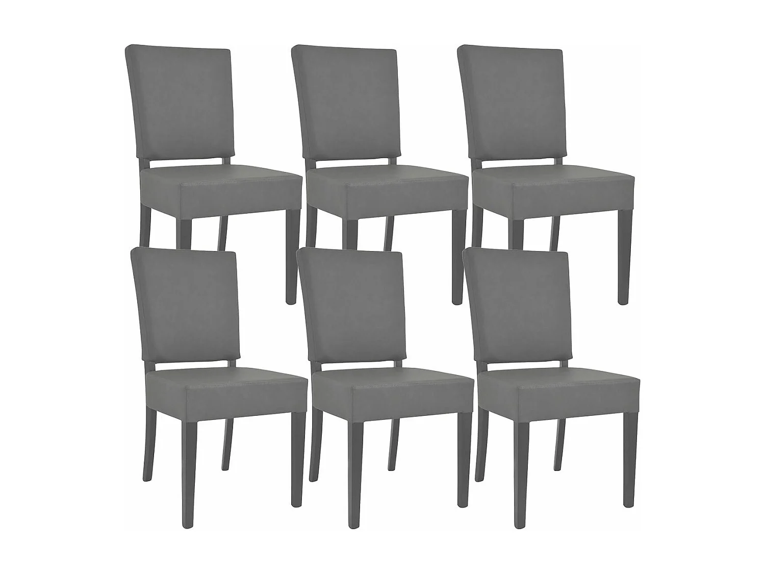 ALBA - Lot de 6 Chaises Simili Cuir Piètement en Hêtre Teinté Grises