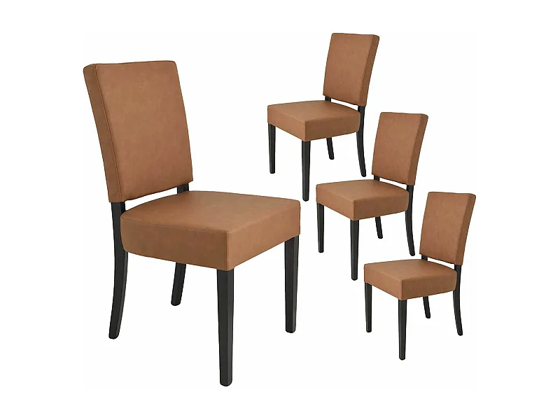ALBA - Lot de 4 Chaises Simili Cuir Cognac Piètement en Hêtre Teinté Wengé