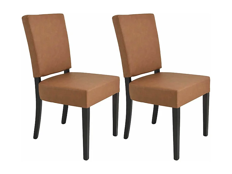 ALBA - Lot de 2 Chaises Simili Cuir Cognac Piètement en Hêtre Teinté Wengé