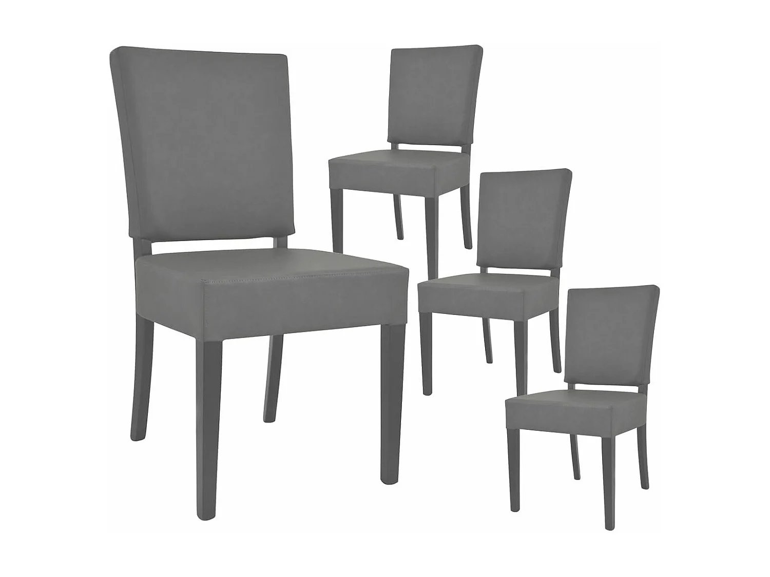ALBA - Lot de 4 Chaises Simili Cuir Piètement en Hêtre Teinté Grises