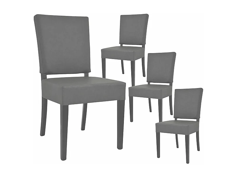 ALBA - Lot de 4 Chaises Simili Cuir Piètement en Hêtre Teinté Grises