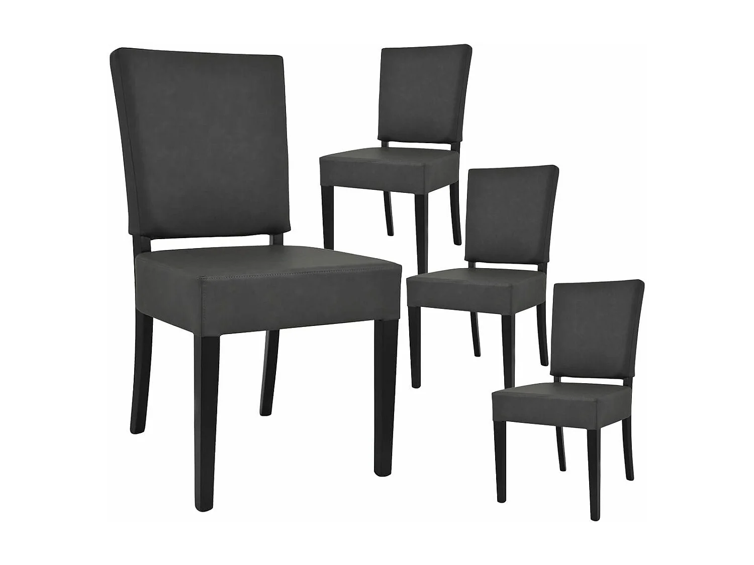 ALBA - Lot de 4 Chaises Simili Cuir Piètement en Hêtre Teinté Gris Anthracite