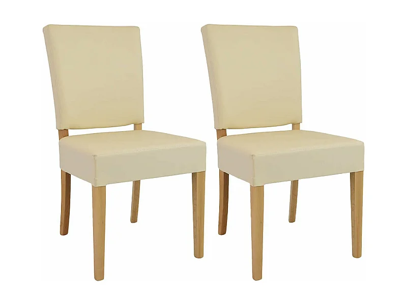 ALBA - Lot de 2 Chaises Simili Cuir Ivoire Piètement en Hêtre Naturel