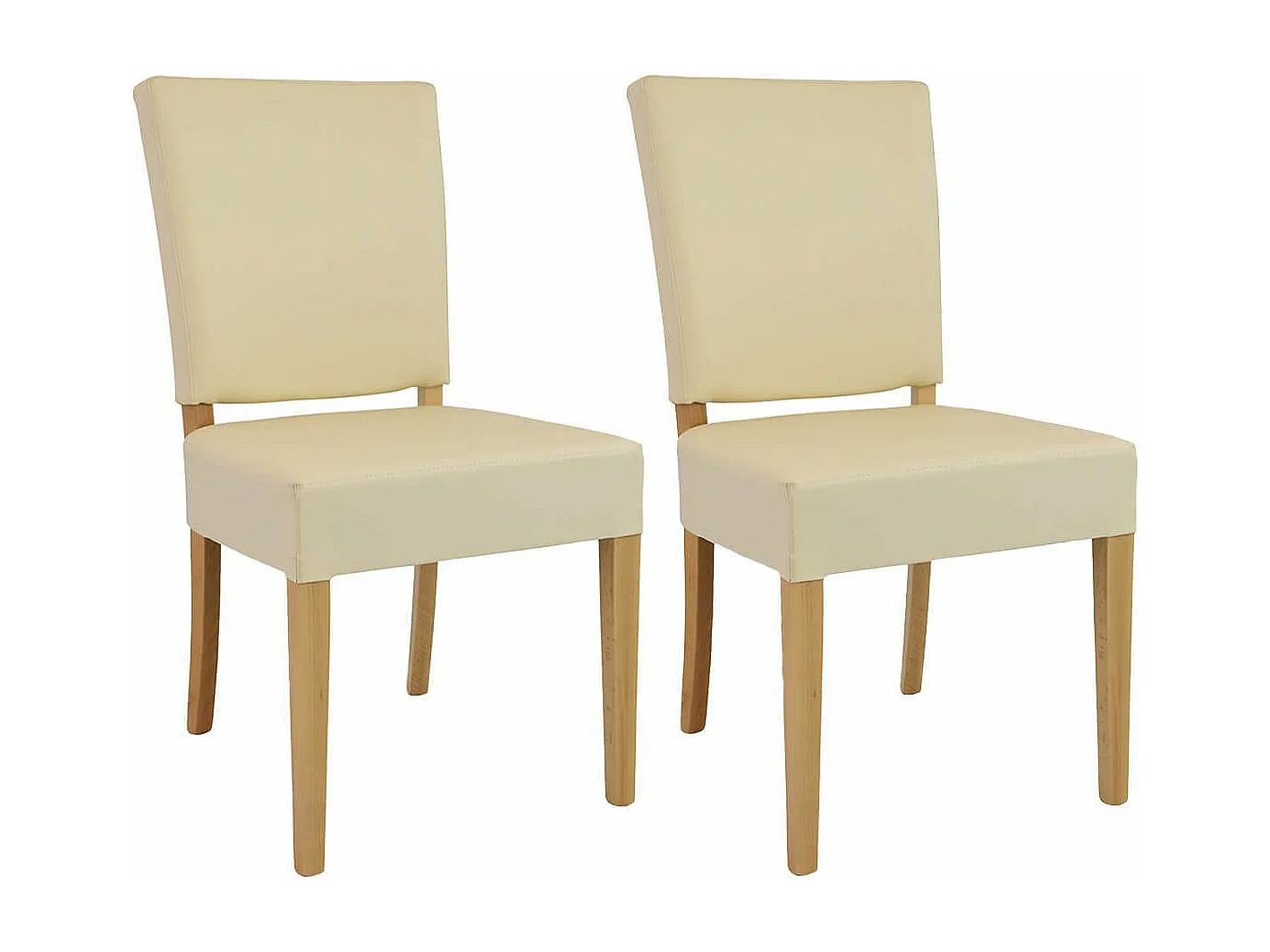 ALBA - Lot de 2 Chaises Simili Cuir Ivoire Piètement en Hêtre Naturel