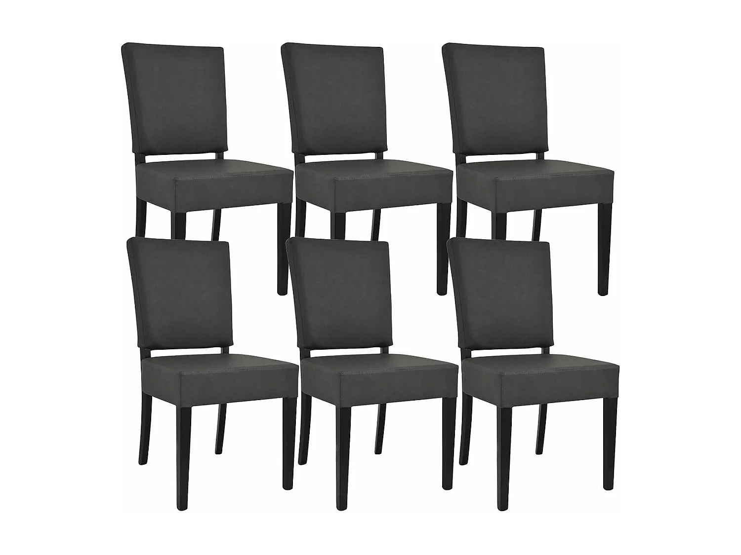 ALBA - Lot de 6 Chaises Simili Cuir Piètement en Hêtre Teinté Gris Anthracite