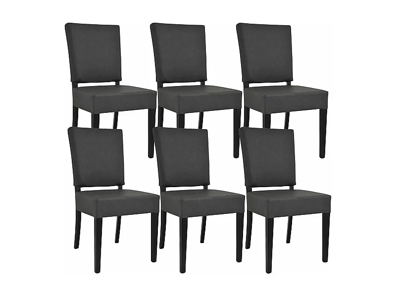 ALBA - Lot de 6 Chaises Simili Cuir Piètement en Hêtre Teinté Gris Anthracite